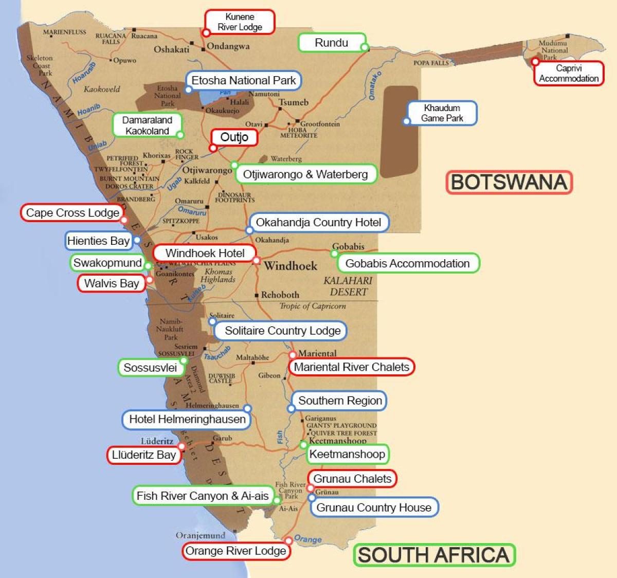 کیمپنگ سائٹس نمیبیا نقشہ