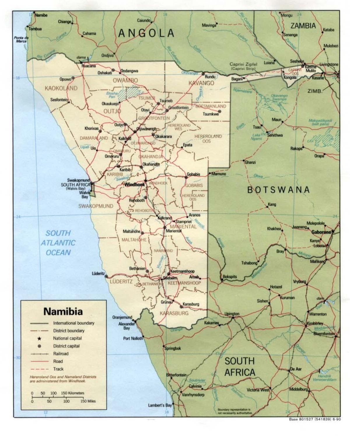 نمیبیا کے نقشے کے ساتھ تمام شہروں