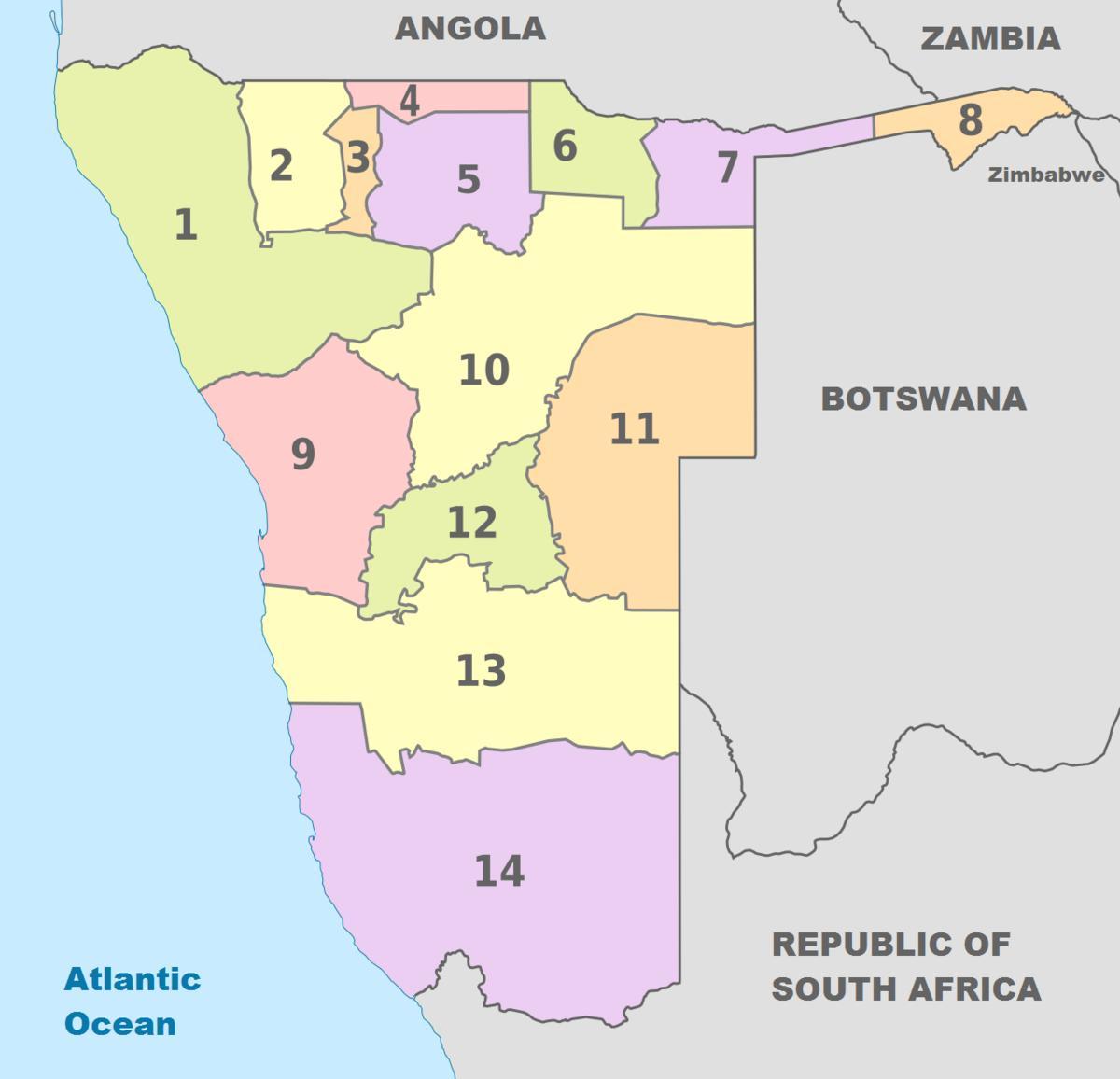 سیاسی نقشہ نمیبیا کے