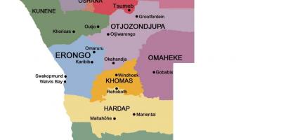 نقشہ نمیبیا کے علاقوں کے ساتھ